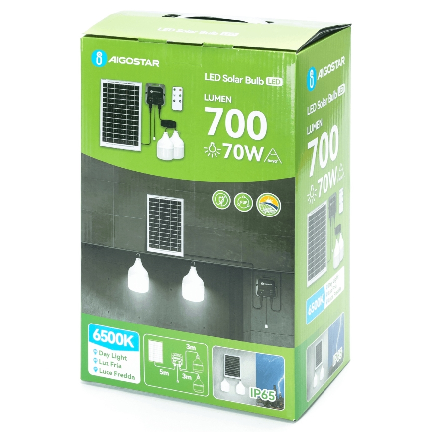 Aigostar - LED solarlampe 2xLED/35W/12V 6000 mAh 6500K IP65 Ø 10 cm + fjernbetjening