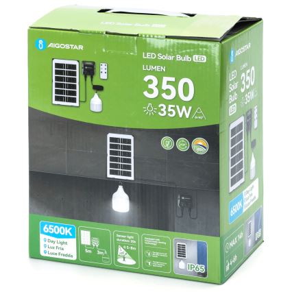Aigostar - solcelledrevet LED-lysekrone med sensor LED/35W/12V 3000 mAh 6500K IP65 Ø 10 cm + fjernbetjening