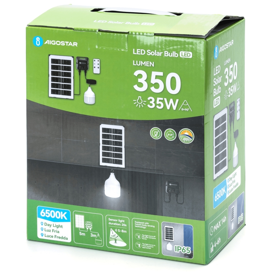 Aigostar - solcelledrevet LED-lysekrone med sensor LED/35W/12V 3000 mAh 6500K IP65 Ø 10 cm + fjernbetjening