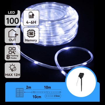 Aigostar - LED solcelledrevet lyskæde 100 LED / 8 funktioner, 12 m, IP65, kold hvid, 800 mAh