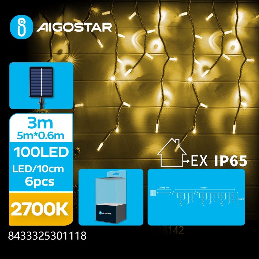Aigostar - LED Solcelle  lyskæde 100xLED/8 funktioner 8x0,6m 800 mAh IP65 varm hvid