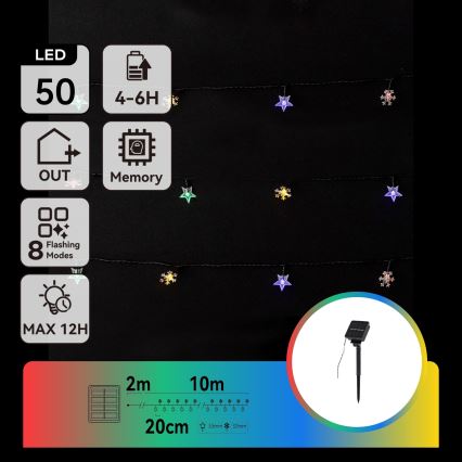 Aigostar - LED solcellekæde 50 LED/8 funktioner 800 mAh 12 m IP65 multifarvet