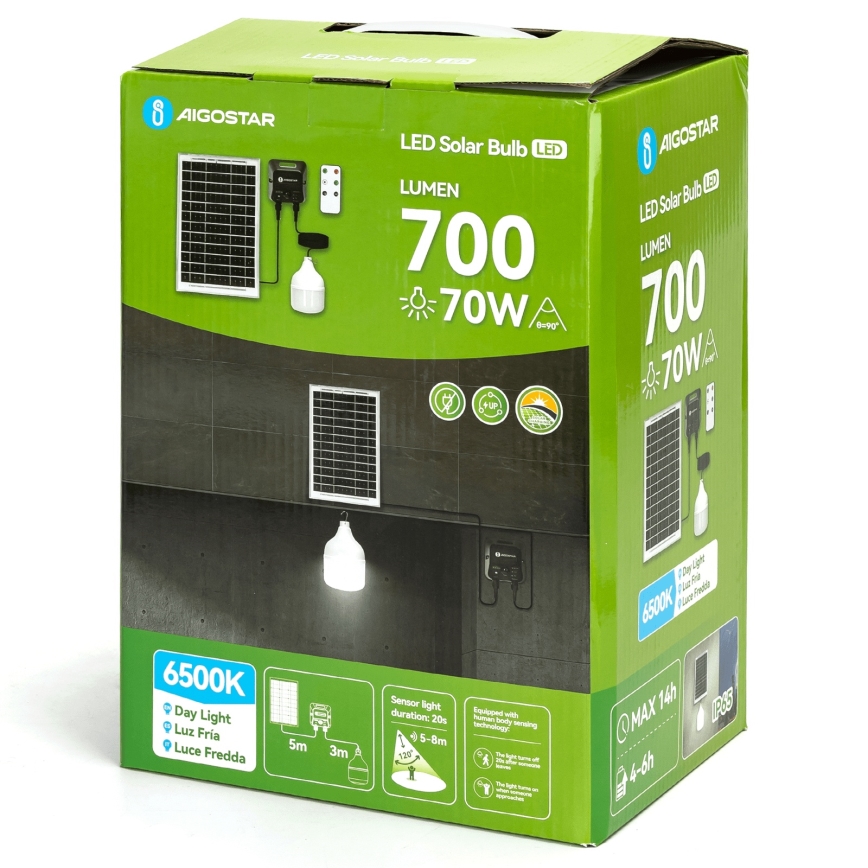 Aigostar - LED solarlampe med sensor LED/70W/12V 6000 mAh 6500K IP65 Ø 12 cm + fjernbetjening
