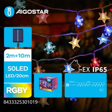 Aigostar - LED solcellekæde 50 LED/8 funktioner 800 mAh 12 m IP65 multifarvet