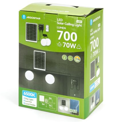 Aigostar - LED Solcellelampe 2xLED/35W/12V 6000 mAh 6500K Ø 16,8 cm + fjernbetjening