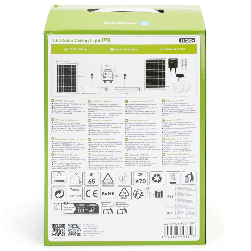 Aigostar - LED Solcellelampe 2xLED/35W/12V 6000 mAh 6500K Ø 16,8 cm + fjernbetjening