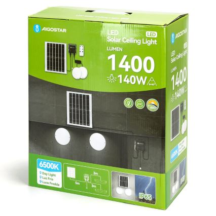 Aigostar - LED solcellelampe 2xLED/70W/12V 12000 mAh 6500K IP65 Ø 20,5 cm + fjernbetjening