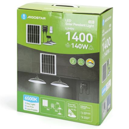 Aigostar - LED solcelledrevet lysekrone med sensor 2x LED / 70W / 12V 12000 mAh 6500K IP65 Ø 23,5 cm + fjernbetjening
