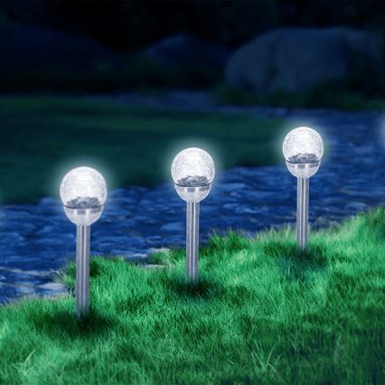 Aigostar - LED solcellelampe LED/0,006W/1,2V 37,8cm mat krom 6500K IP44 100 mAh