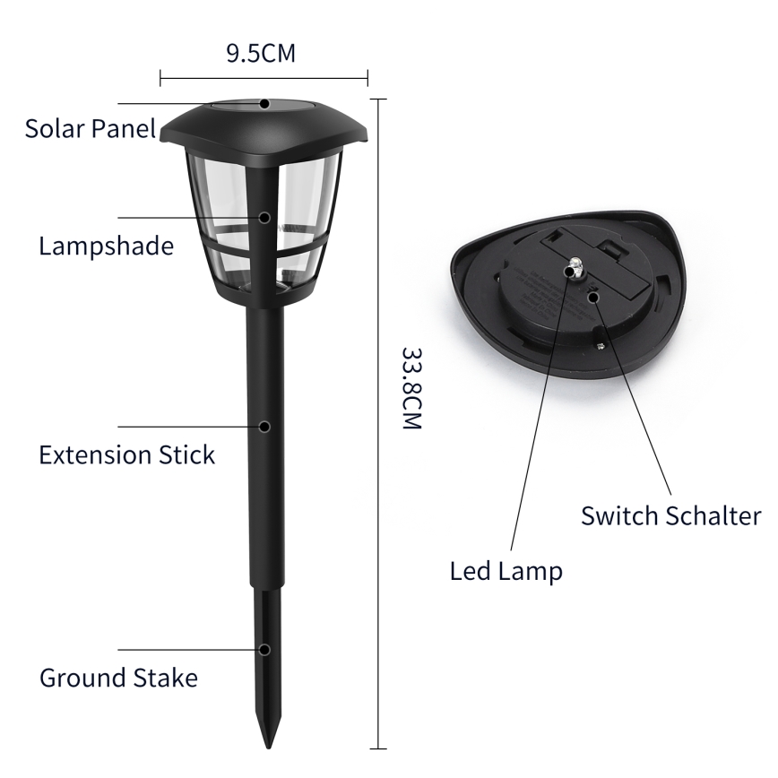 Aigostar - LED solcellelampe LED/0,06W/2V 100 mAh 33,8 cm 6500K IP44 sort