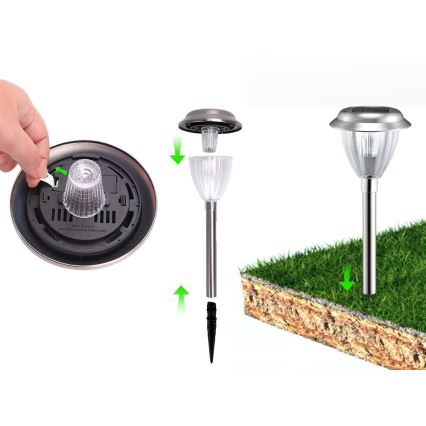 Aigostar - LED solcellelampe LED/0,08W/2V 30,4 cm 200 mAh 6500K IP44 mat krom