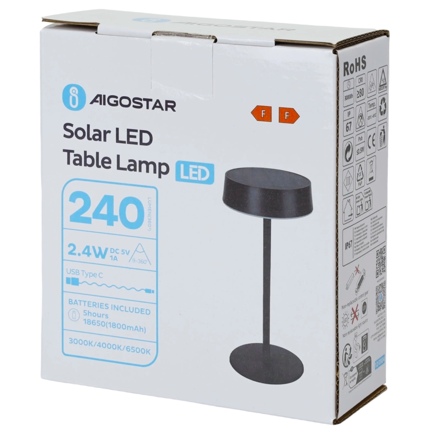 Aigostar - LED solcellelampe LED/2,4W/5V IP44 1800 mAh