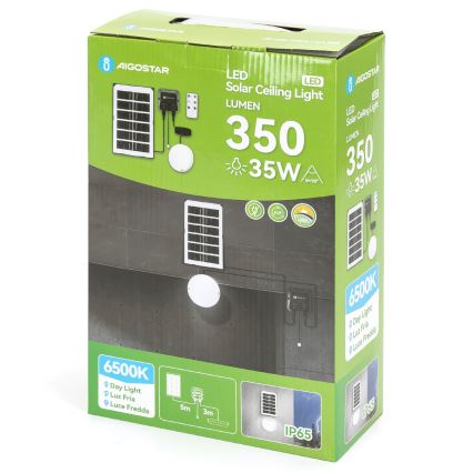 Aigostar - LED solcellelampe LED/35W/12V 3000 mAh 6500K IP65 Ø 16,8 cm + fjernbetjening