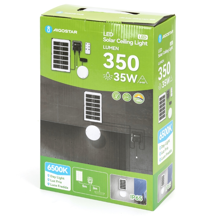 Aigostar - LED solcellelampe LED/35W/12V 3000 mAh 6500K IP65 Ø 16,8 cm + fjernbetjening