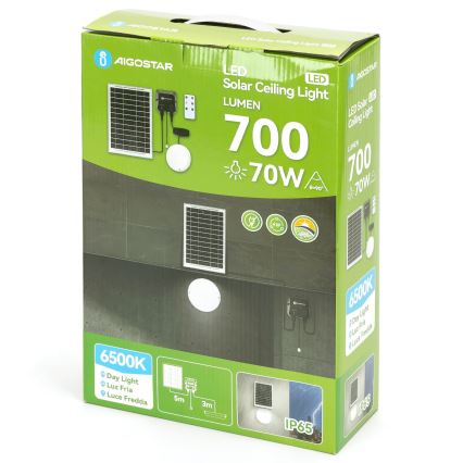 Aigostar - LED solcellelampe LED/70W/12V 6000 mAh 6500K diameter 20,5 cm + fjernbetjening