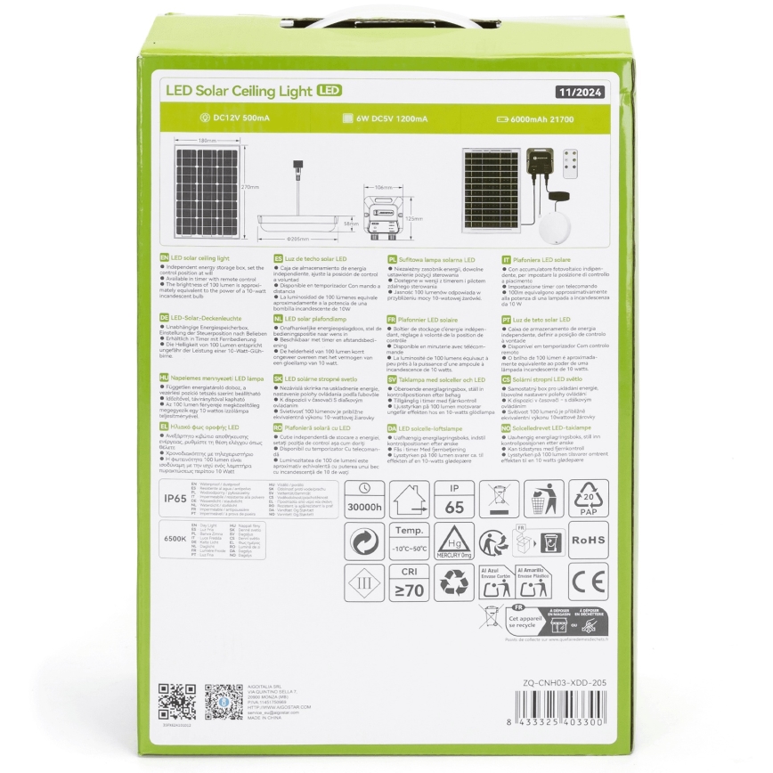 Aigostar - LED solcellelampe LED/70W/12V 6000 mAh 6500K diameter 20,5 cm + fjernbetjening