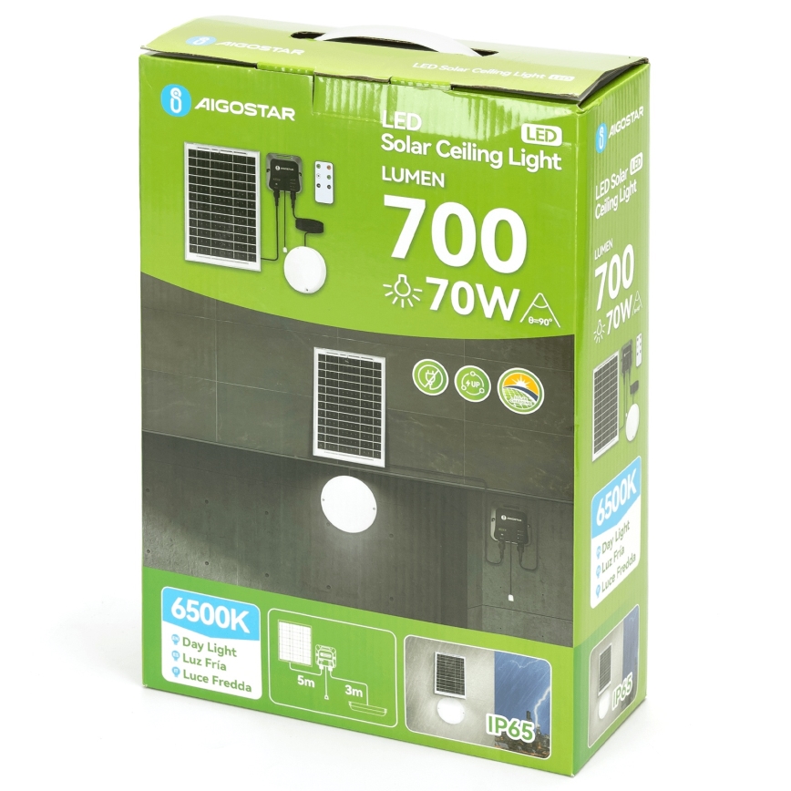 Aigostar - LED solcellelampe LED/70W/12V 6000 mAh 6500K IP65 Ø 20,5 cm + fjernbetjening