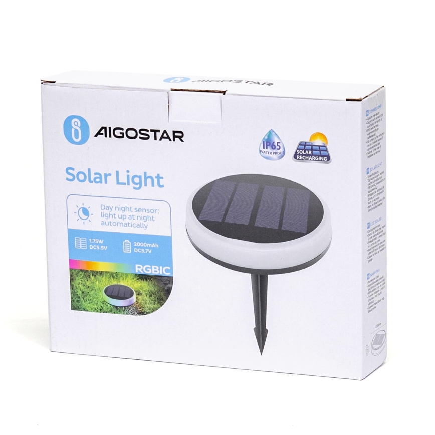 Aigostar - LED solcellelampe m. RGBIC-farver LED/0,6W/3,7V IP65 2000 mAh