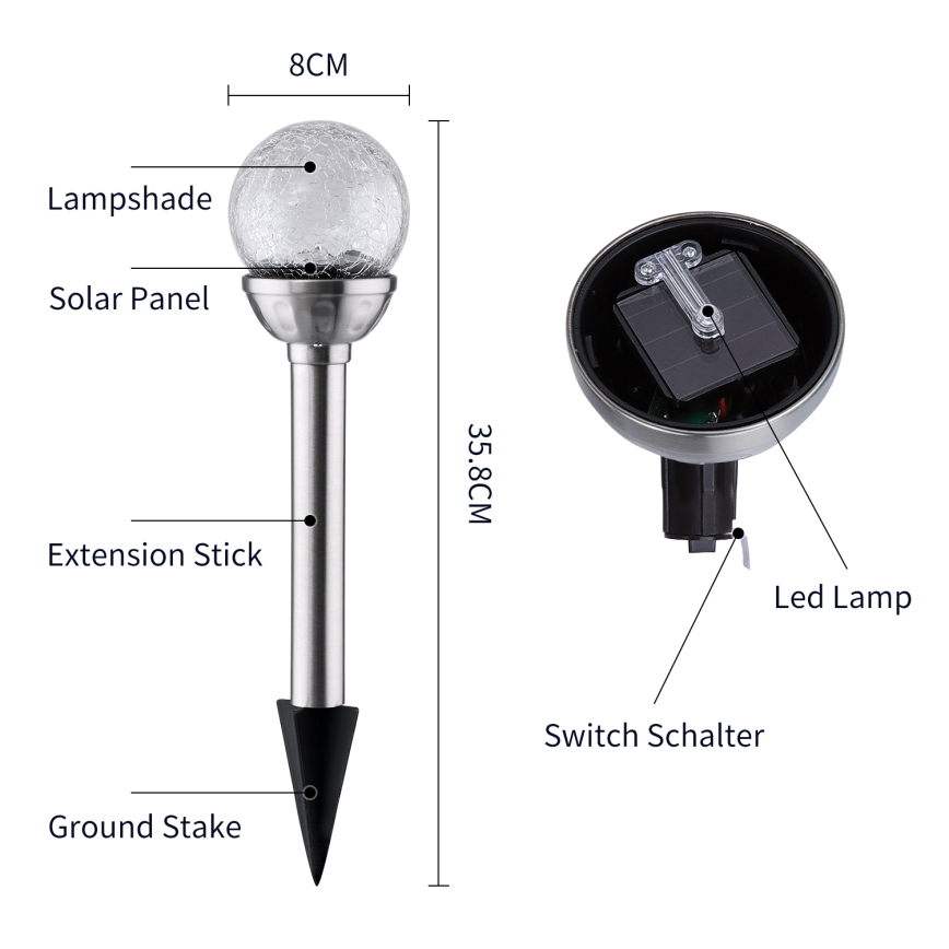 Aigostar - LED solcellelampe med RGB-farver LED/0,08W/2V IP44 200 mAh