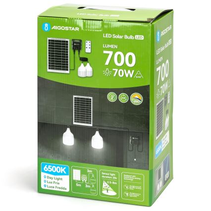 Aigostar - LED-solcelle-lysekrone med sensor 2xLED/35W/12V 6000 mAh 6500K IP65 pr. 10 cm + fjernbetjening