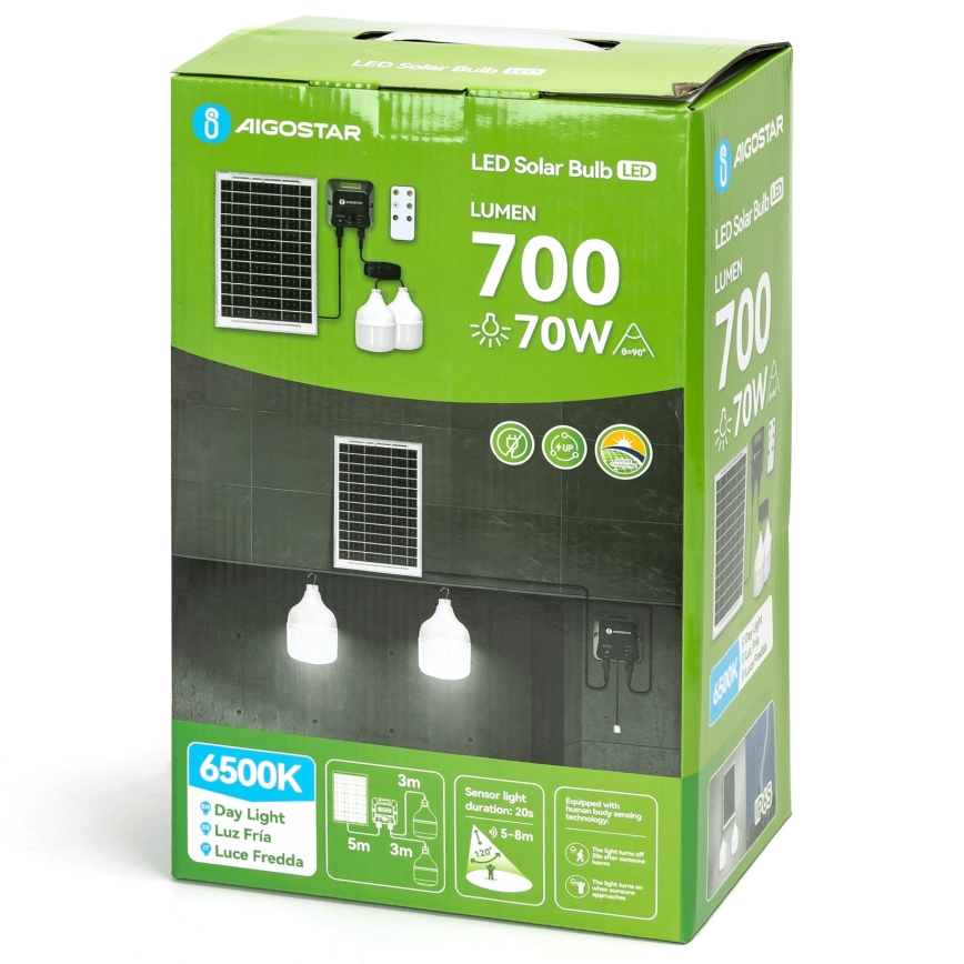 Aigostar - LED-solcelle-lysekrone med sensor 2xLED/35W/12V 6000 mAh 6500K IP65 pr. 10 cm + fjernbetjening