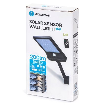 Aigostar - LED dæmpbar solcellelampe med sensor LED/2,3W/5,5V IP65 1800 mAh + fjernbetjening