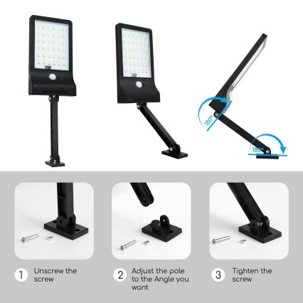 Aigostar - LED solcellelampe med sensor dæmpbar LED/2,3W/5,5V IP65 1800 mAh + fjernbetjening