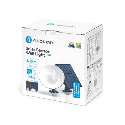 Aigostar - LED solcellelampe med sensor LED/3,2V 3000K/4000K/6500K IP65 + fjernbetjening