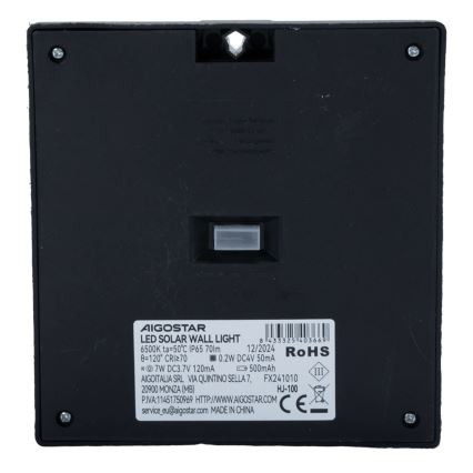 Aigostar - LED Solcellelampe med sensor LED/3,7V 6500K 500 mAh IP65 sort