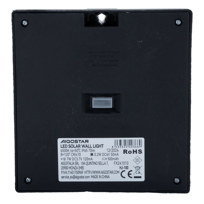Aigostar - LED Solcellelampe med sensor LED/3,7V 6500K 500 mAh IP65 sort