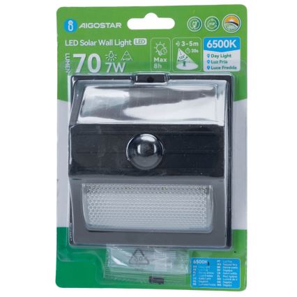 Aigostar - LED Solcellelampe med sensor LED/3,7V 6500K 500 mAh IP65 sort