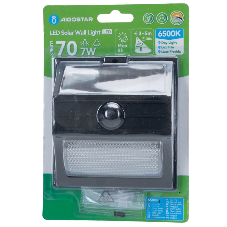 Aigostar - LED Solcellelampe med sensor LED/3,7V 6500K 500 mAh IP65 sort