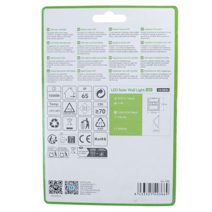 Aigostar - LED Solcellelampe med sensor LED/3,7V 6500K 500 mAh IP65 sort