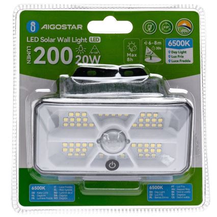 Aigostar - LED solcellelampe med sensor LED/3,7V 6500K 500 mAh IP65 sort
