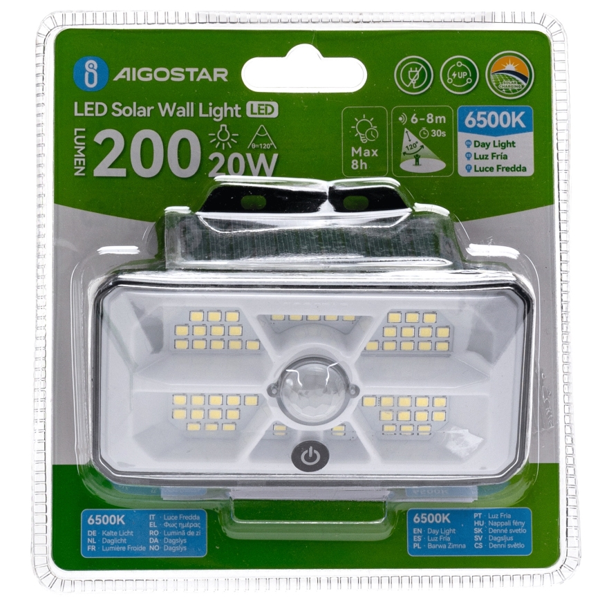 Aigostar - LED solcellelampe med sensor LED/3,7V 6500K 500 mAh IP65 sort