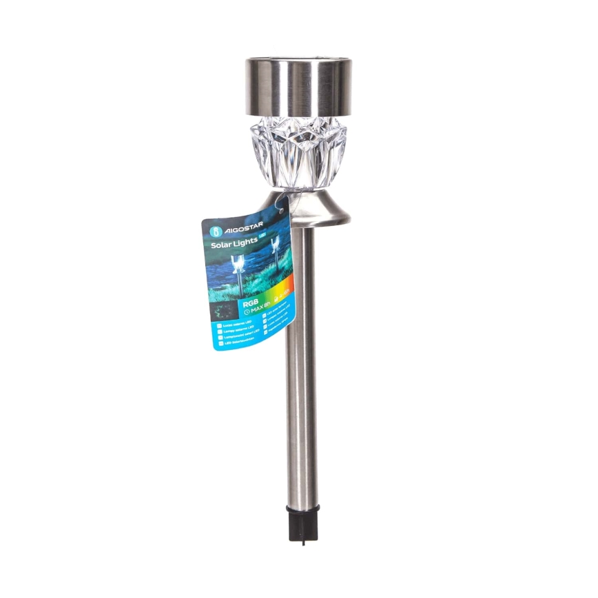 Aigostar - LED solcellelampe RGB-farver LED/0,006W/1,2V 35,5 cm 100 mAh mat krom IP44