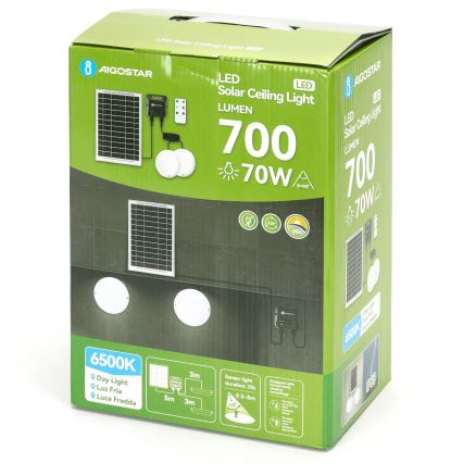 Aigostar - LED solcelledrevet loftlampe med sensor 2xLED/35W/3,7V 6000 mAh IP65 + fjernbetjening