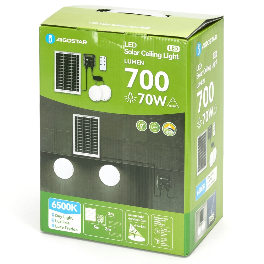 Aigostar - LED solcelledrevet loftlampe med sensor 2xLED/35W/3,7V 6000 mAh IP65 + fjernbetjening