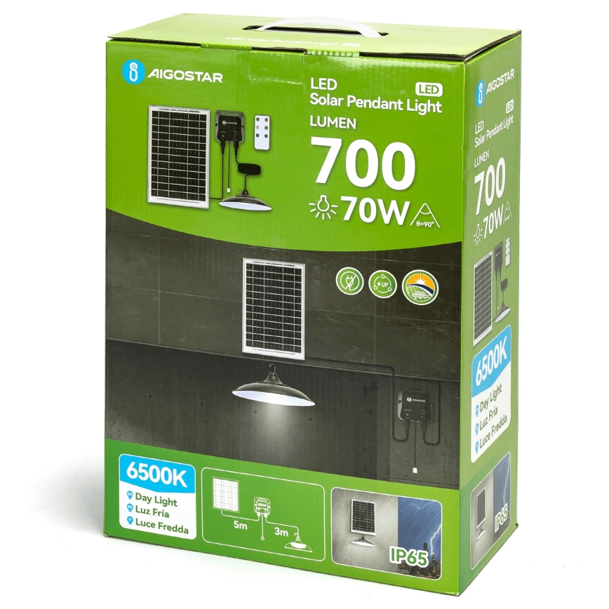 Aigostar - LED solcelledrevet lysekrone LED/70W/12V 6000 mAh 6500K IP65 Ø 23,5 cm + fjernbetjening