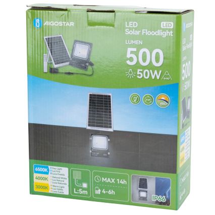 Aigostar - LED solreflektor LED/50W/3,2V 1200mAh 3000K/4000K/6500K IP66 + fjernbetjening