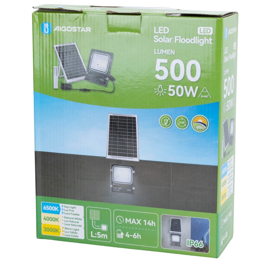 Aigostar - LED solreflektor LED/50W/3,2V 1200mAh 3000K/4000K/6500K IP66 + fjernbetjening