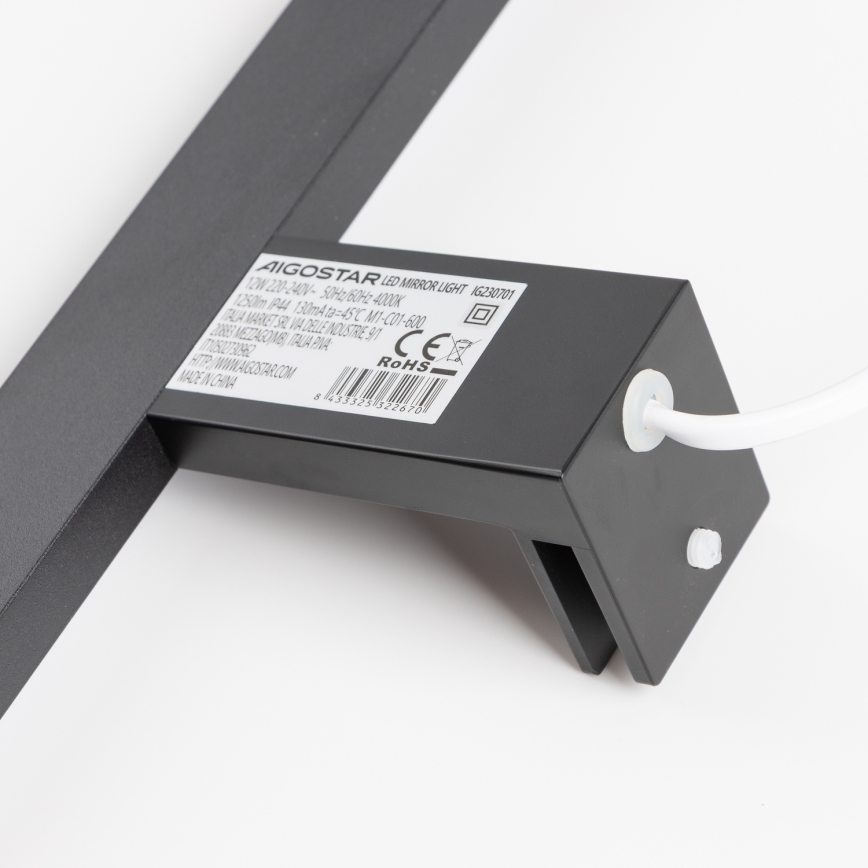 Aigostar - LED spejllampe til badeværelse LED/12W/230V 4000K 60 cm IP44 sort