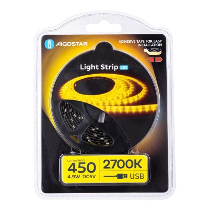 Aigostar - LED strip 2 m LED/4,9W/5V 2700K IP65 sort