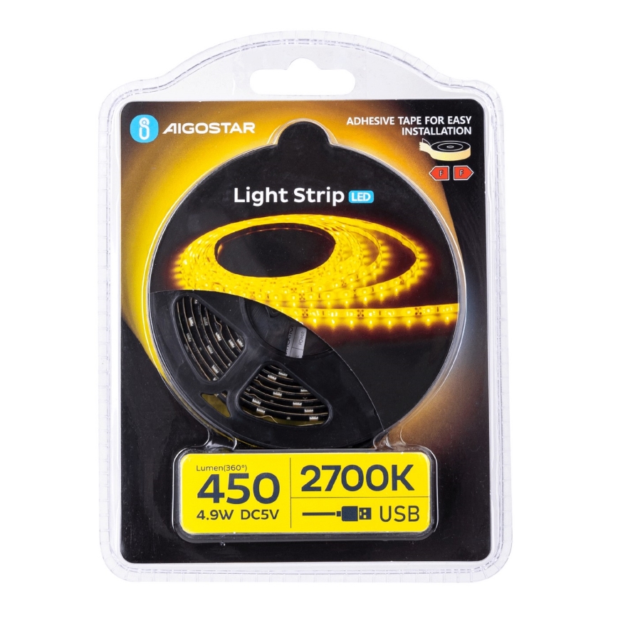 Aigostar - LED strip 2 m LED/4,9W/5V 2700K IP65 sort