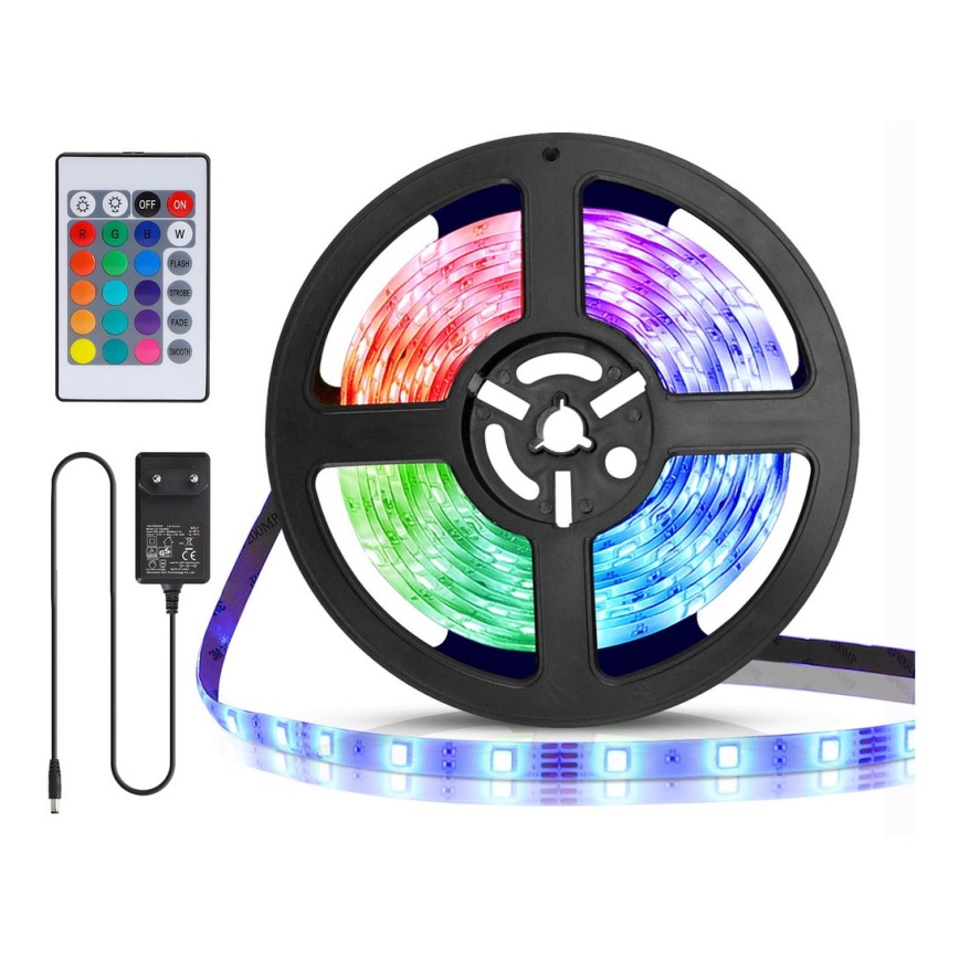 Aigostar - LED strip dæmpbar RGB-farver 5 m LED/24W/12/230V IP65 + fjernbetjening