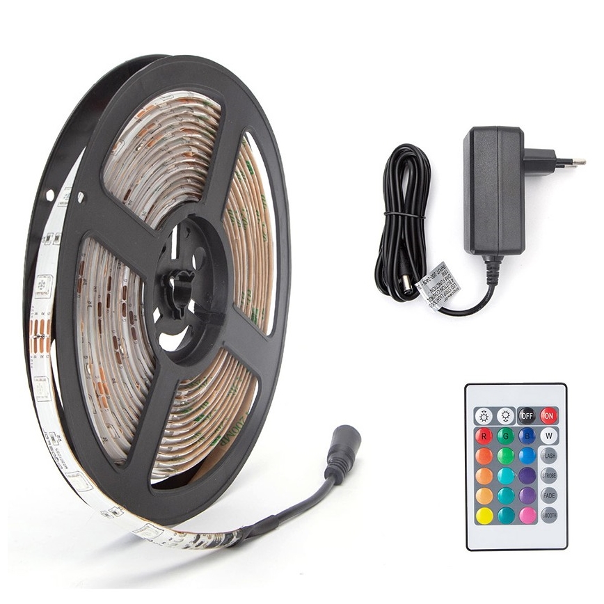 Aigostar - LED strip dæmpbar RGB-farver 5 m LED/24W/12/230V IP65 + fjernbetjening