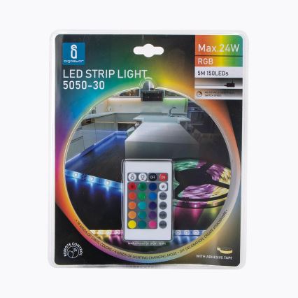 Aigostar - LED strip dæmpbar RGB-farver 5 m LED/24W/12/230V IP65 + fjernbetjening