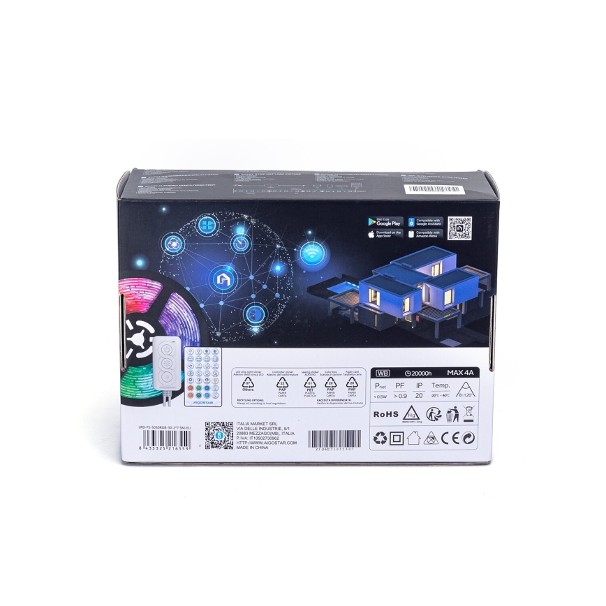 Aigostar - LED strip m. RGBW-farver dæmpbar LED/48W/12V 2x7,5 m Wi-Fi