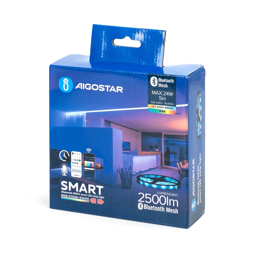 Aigostar - LED strip m. RGBW-farver dæmpbar 5m MESH Smart LED/24W/230V 2700-6500K + fjernbetjening