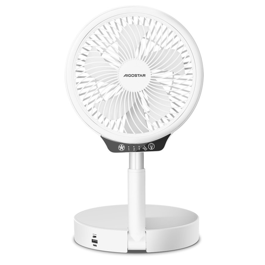 Aigostar - LED trådløs sammenklappelig ventilator med USB-port 6,5W/5V 8000 mAh